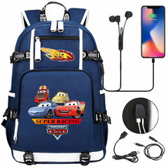 Cars Lightning USB Charging Backpack School NoteBook Laptop Travel Bags