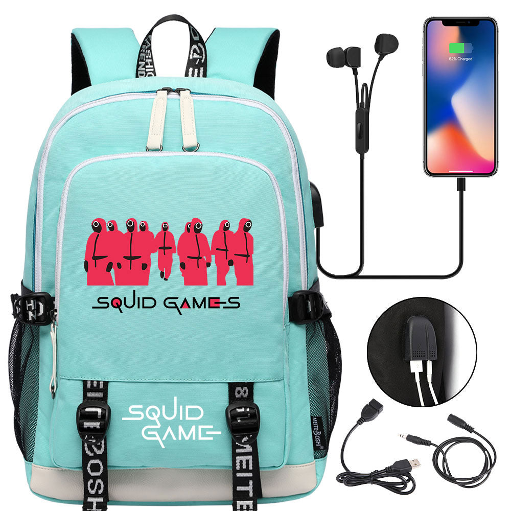 Squid Game USB Charging Backpack School Note Book Laptop Travel Bags