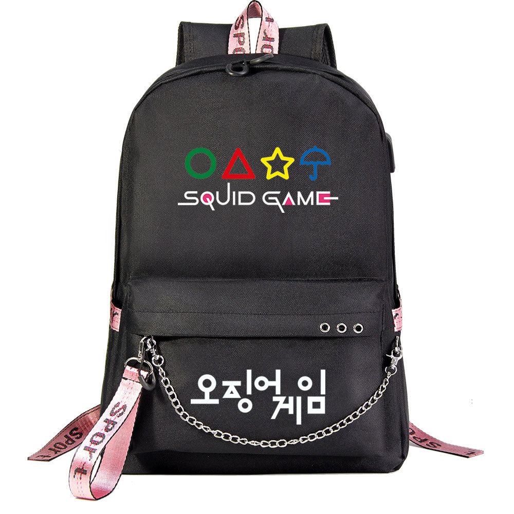 Squid Game USB Charging Backpack Shoolbag Notebook Bag Gifts for Kids Students
