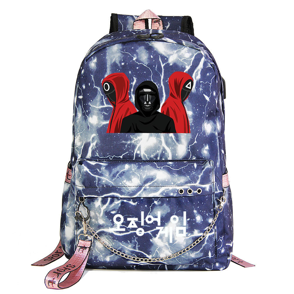 Squid Game USB Charging Backpack Shoolbag Notebook Bag Gifts for Kids Students