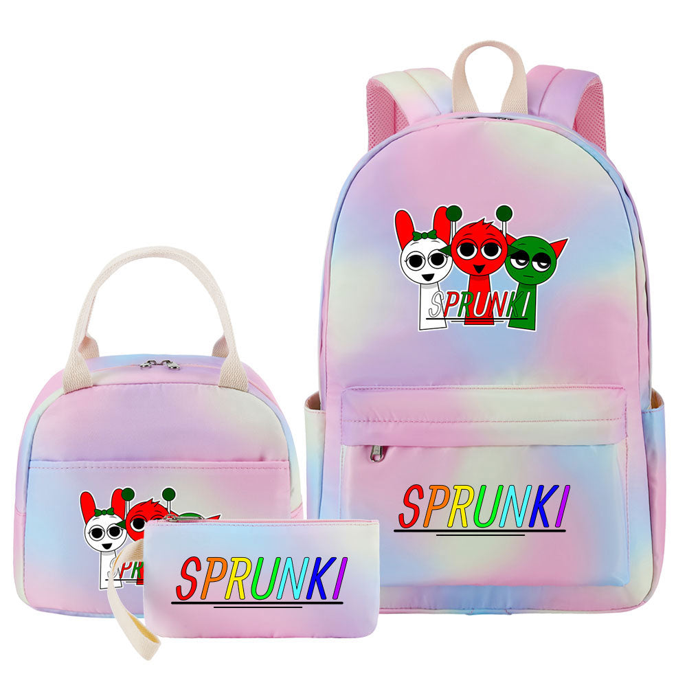 Sprunki Pink Starry Sky SchoolBag Backpack Lunch Box Bag Book Pencil Bags 3pcs Set