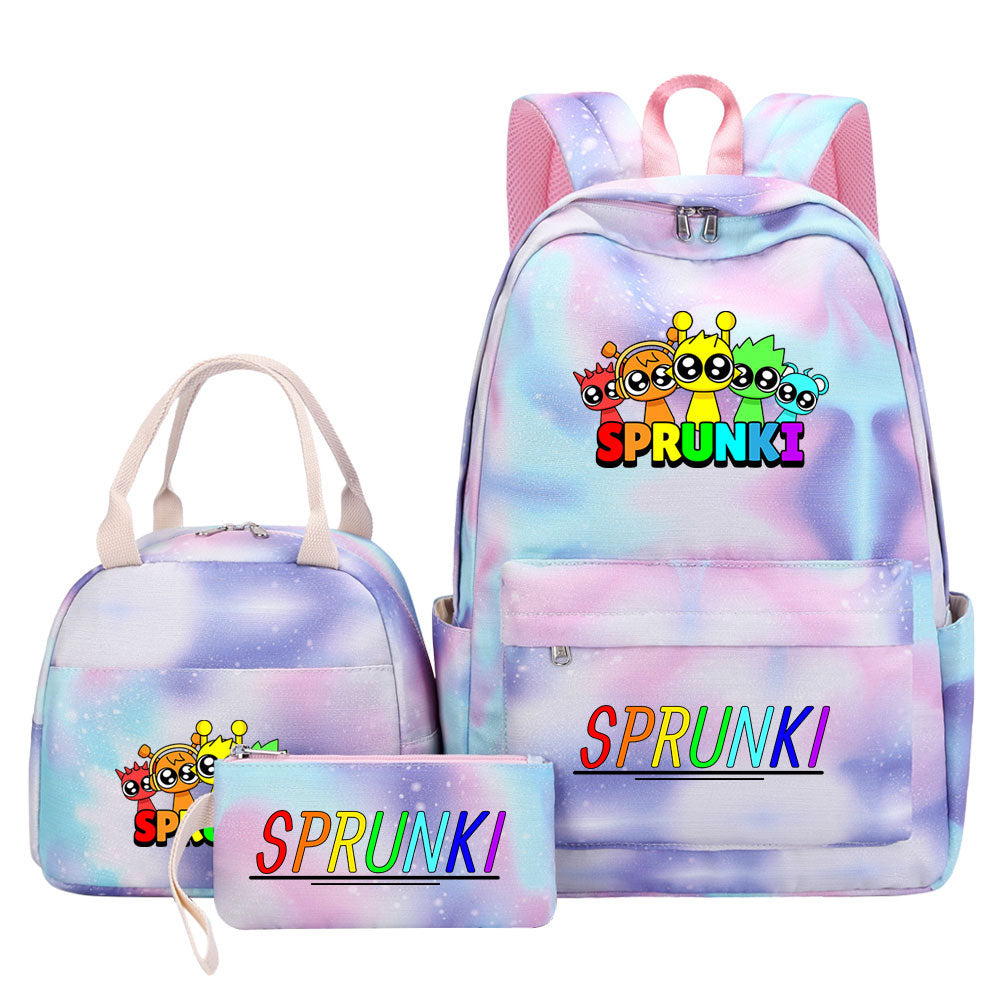 Sprunki Pink Starry Sky SchoolBag Backpack Lunch Box Bag Book Pencil Bags 3pcs Set