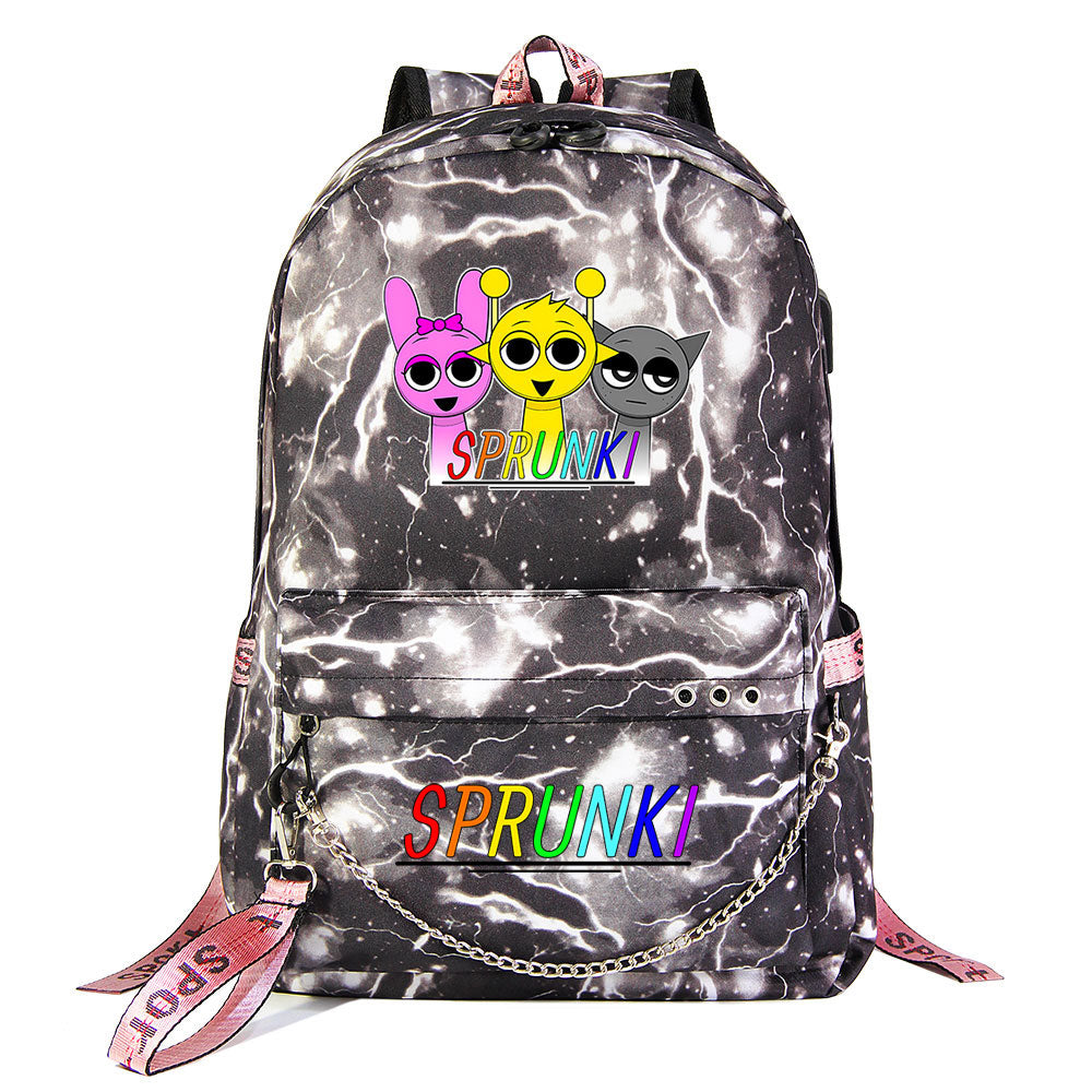 Sprunki USB Charging Backpack Shoolbag Notebook Bag Gifts for Kids Students