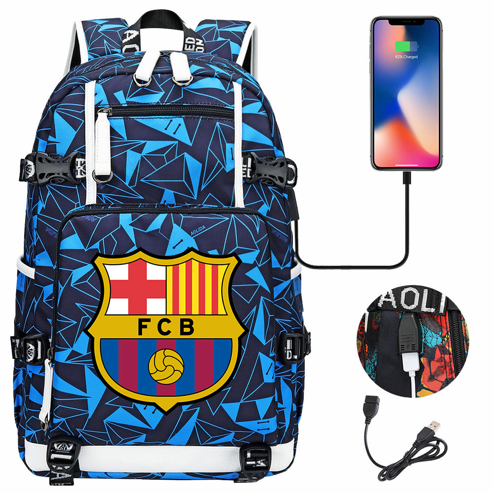 Barcelona Football Club  USB Charging Backpack School NoteBook Laptop Travel Bags