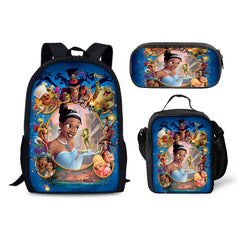 The Princess and the Frog Schoolbag Backpack Lunch Bag Pencil Case 3pcs Set Gift for Kids Students