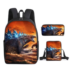Godzilla School Bag Backpack Lunch Box Book Pencil Bags 3pcs Set