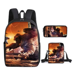 Godzilla School Bag Backpack Lunch Box Book Pencil Bags 3pcs Set