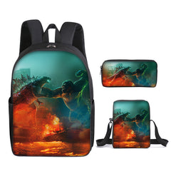 Godzilla School Bag Backpack Lunch Box Book Pencil Bags 3pcs Set
