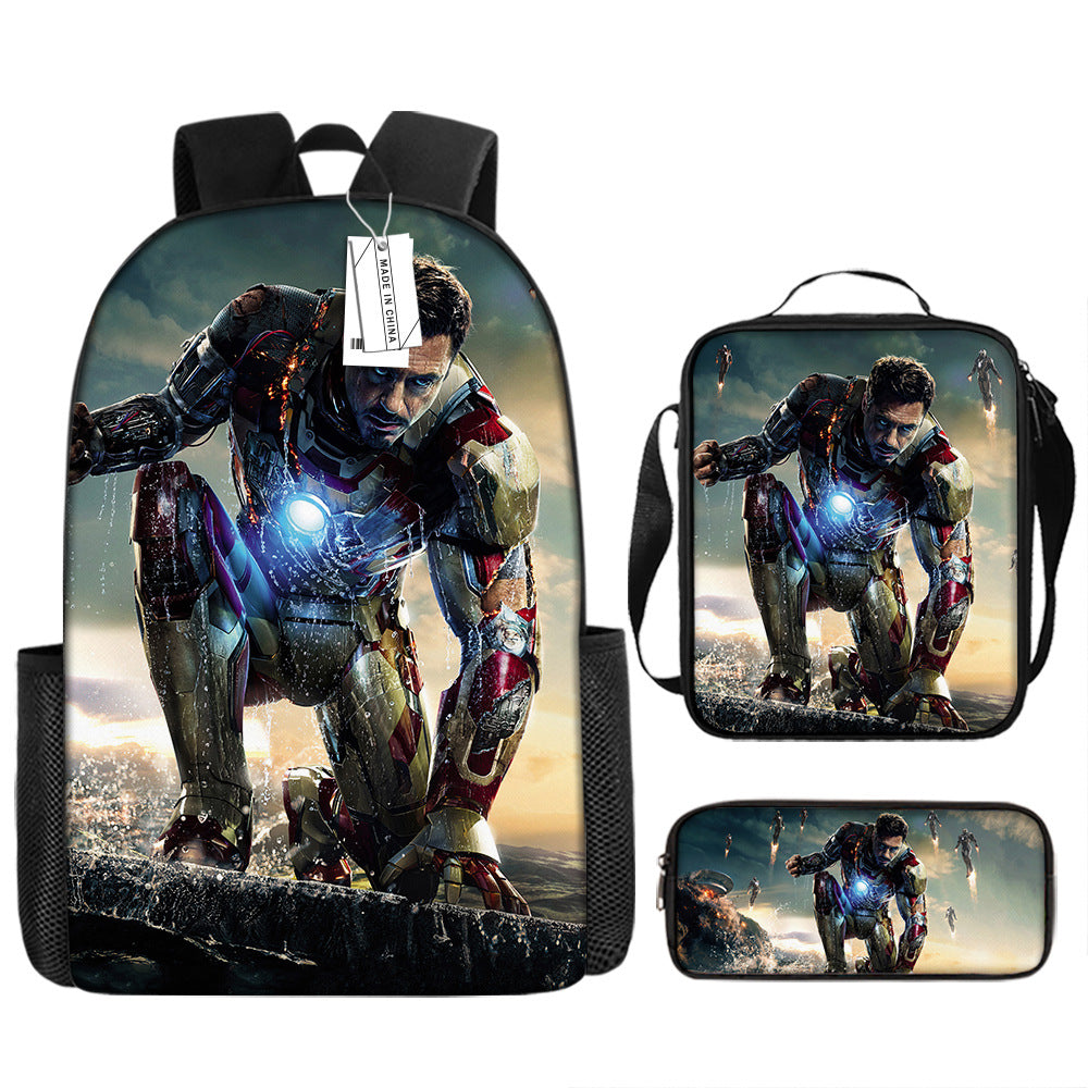 Iron Man Superhero Schoolbag Backpack Lunch Bag Pencil Case 3pcs Set Gift for Kids Students