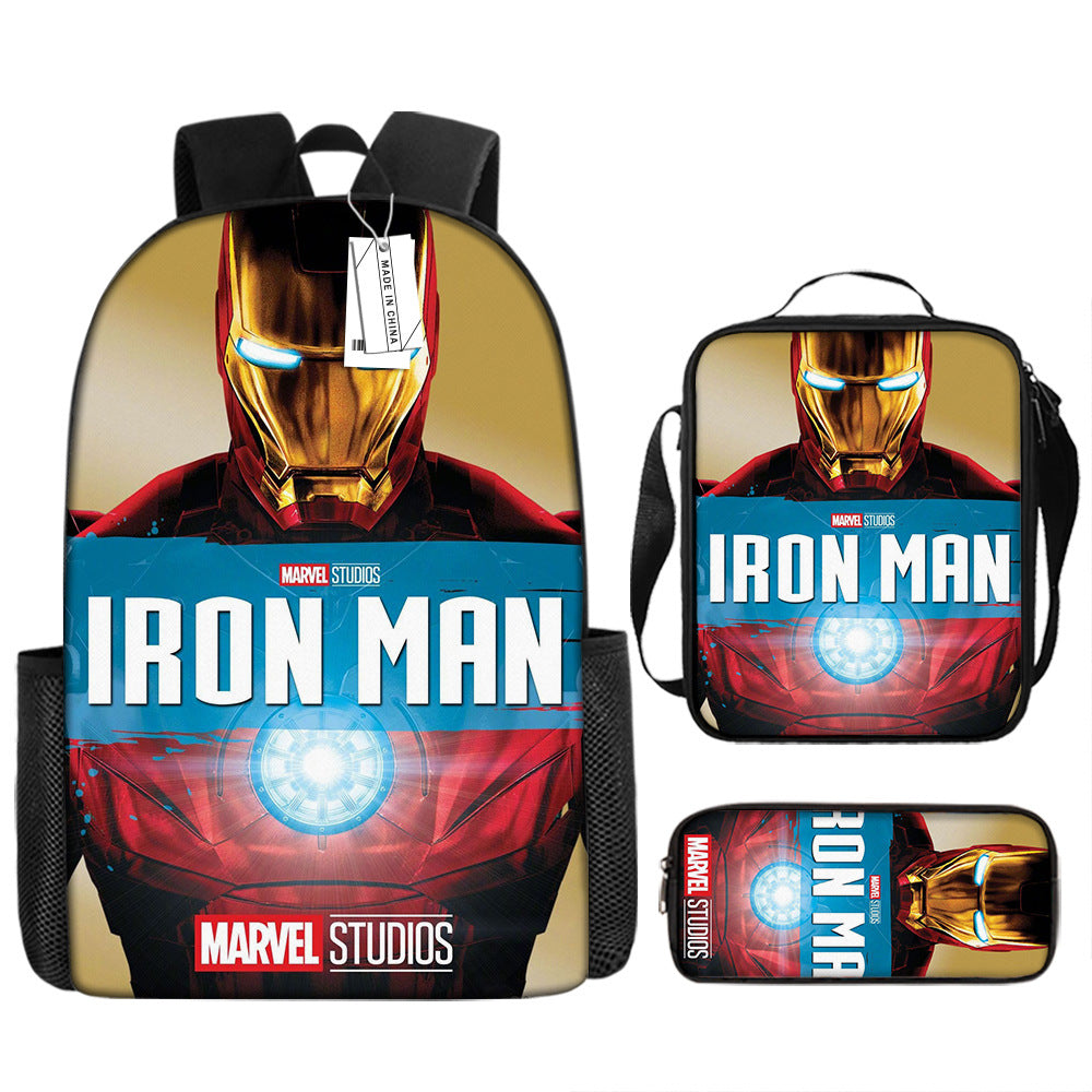 Iron Man Superhero Schoolbag Backpack Lunch Bag Pencil Case 3pcs Set Gift for Kids Students