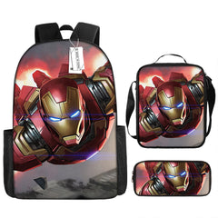 Iron Man Superhero Schoolbag Backpack Lunch Bag Pencil Case 3pcs Set Gift for Kids Students