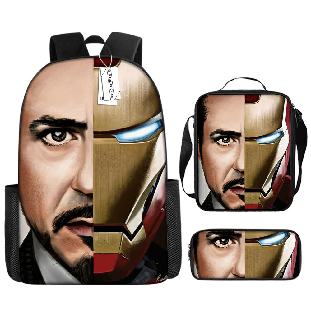 Iron Man Superhero Schoolbag Backpack Lunch Bag Pencil Case 3pcs Set Gift for Kids Students