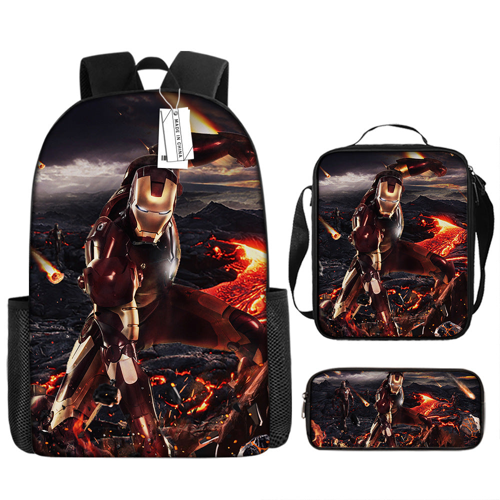 Iron Man Superhero Schoolbag Backpack Lunch Bag Pencil Case 3pcs Set Gift for Kids Students