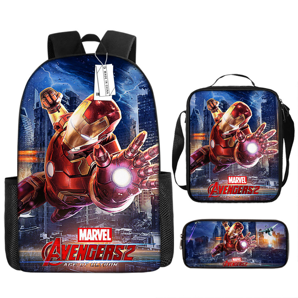 Iron Man Superhero Schoolbag Backpack Lunch Bag Pencil Case 3pcs Set Gift for Kids Students