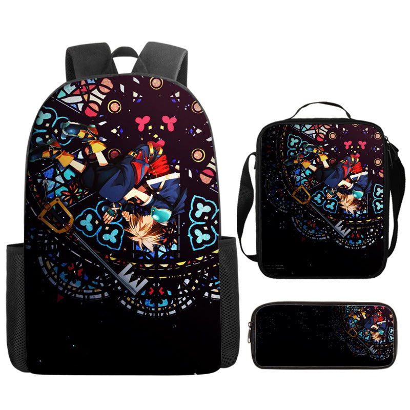Kingdom Hearts Schoolbag Backpack Lunch Bag Pencil Case 3pcs Set Gift for Kids Students