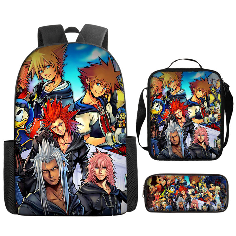 Kingdom Hearts Schoolbag Backpack Lunch Bag Pencil Case 3pcs Set Gift for Kids Students