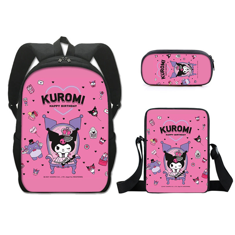 Kuromi Schoolbag Backpack Lunch Bag Pencil Case 3pcs Set Gift for Kids Students