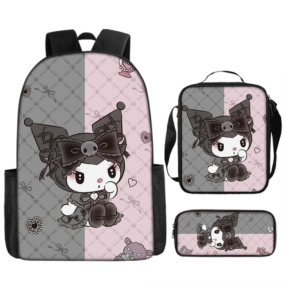 Kuromi Schoolbag Backpack Lunch Bag Pencil Case 3pcs Set Gift for Kids Students