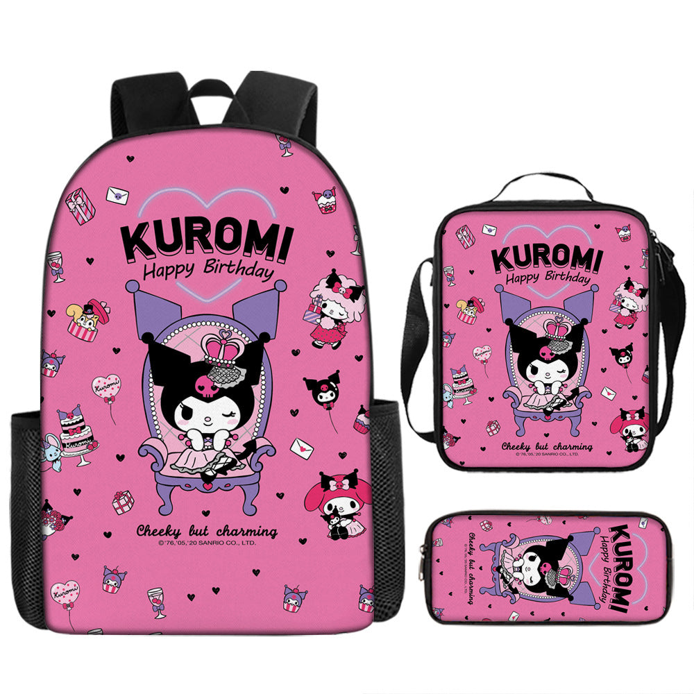 Kuromi Schoolbag Backpack Lunch Bag Pencil Case 3pcs Set Gift for Kids Students