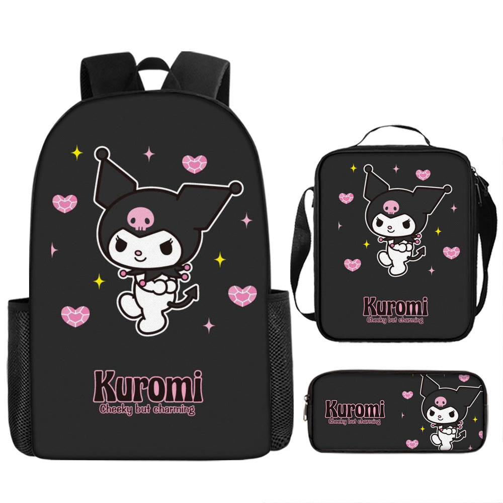 Kuromi Schoolbag Backpack Lunch Bag Pencil Case 3pcs Set Gift for Kids Students