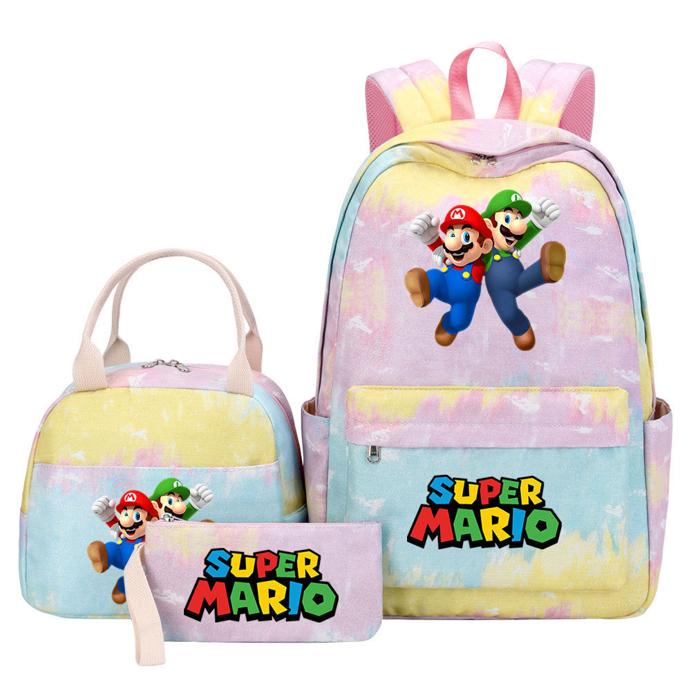Super Mario Pink Starry Sky SchoolBag Backpack Lunch Box Bag Book Pencil Bags  3pcs Set