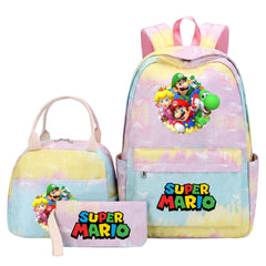 Super Mario Pink Starry Sky SchoolBag Backpack Lunch Box Bag Book Pencil Bags  3pcs Set