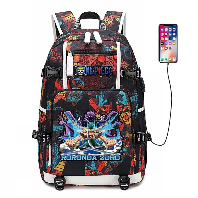 Anime One Piece Charging Backpack School NoteBook Laptop Travel Bags