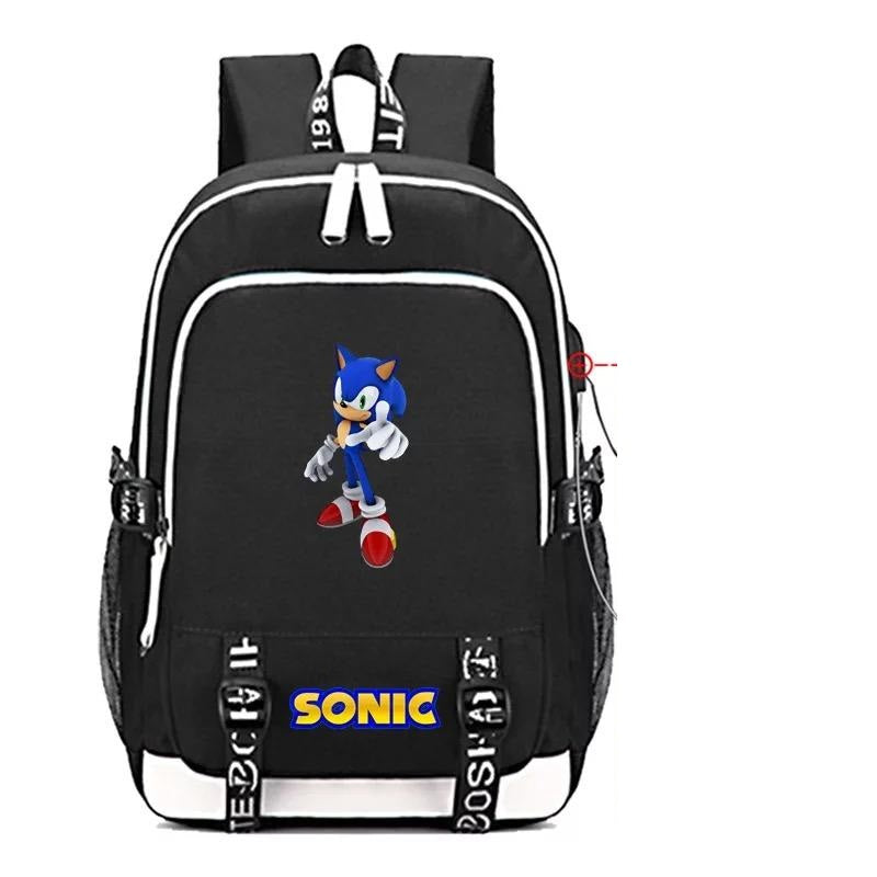 Sonic The Hedgehog USB Charging Backpack School Note Book Laptop Travel Bags