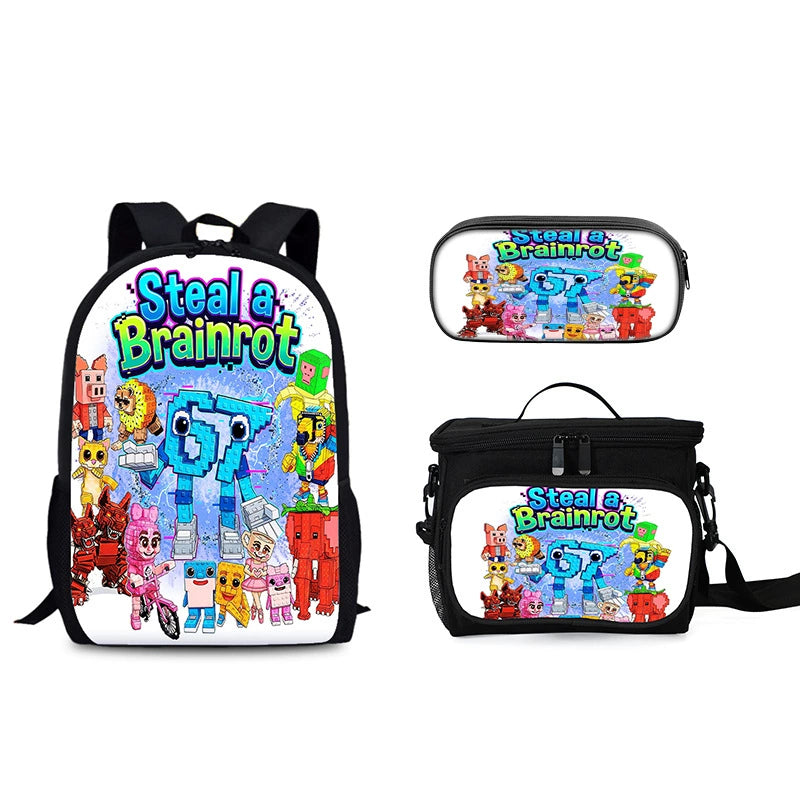 Steal a Brainrot Schoolbag Backpack Lunch Bag Pencil Case 3pcs Set Gift for Kids Students