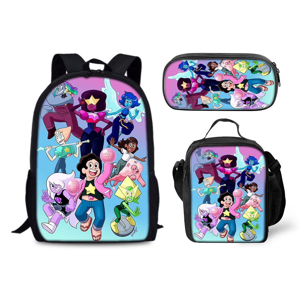 Steven Universe Schoolbag Backpack Lunch Bag Pencil Case 3pcs Set Gift for Kids Students