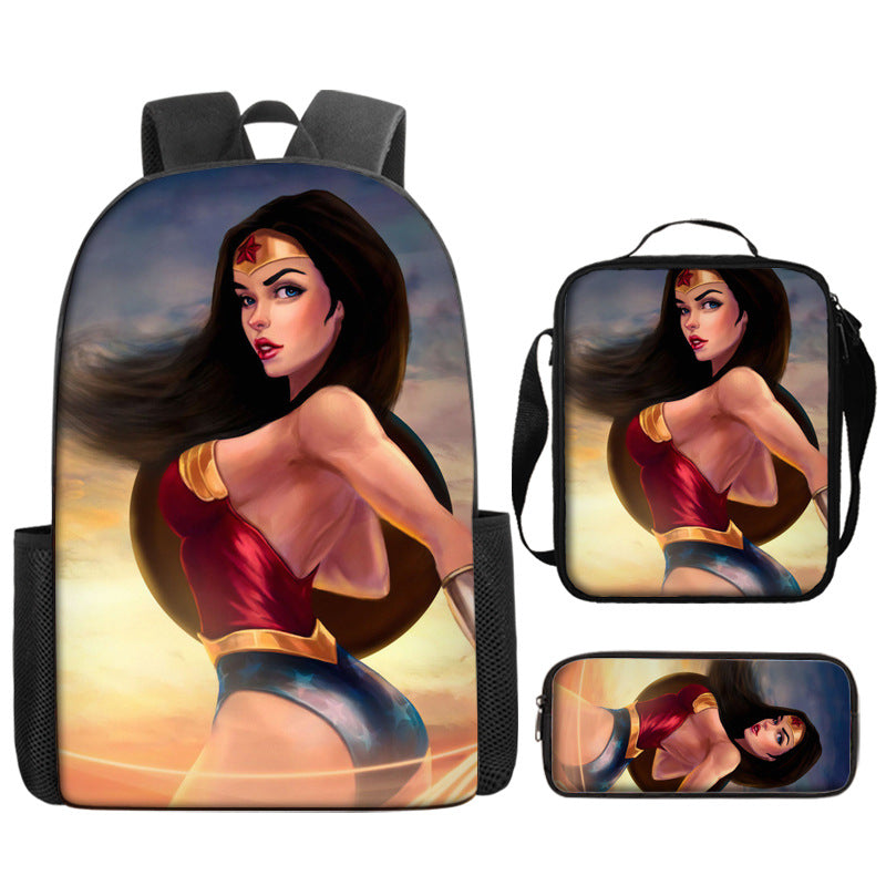 Wonder Woman Diana Prince Schoolbag Backpack Lunch Bag Pencil Case 3pcs Set Gift for Kids Students