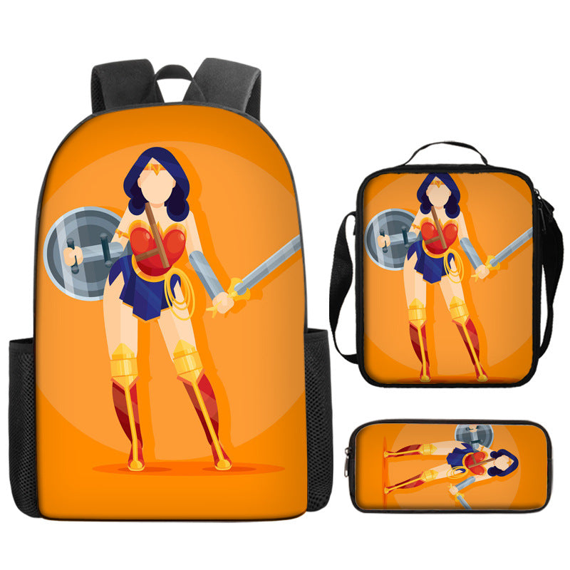 Wonder Woman Diana Prince Schoolbag Backpack Lunch Bag Pencil Case 3pcs Set Gift for Kids Students