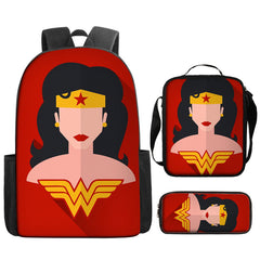 Wonder Woman Diana Prince Schoolbag Backpack Lunch Bag Pencil Case 3pcs Set Gift for Kids Students
