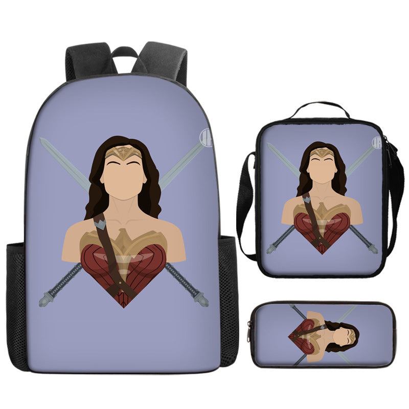 Wonder Woman Diana Prince Schoolbag Backpack Lunch Bag Pencil Case 3pcs Set Gift for Kids Students