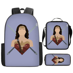 Wonder Woman Diana Prince Schoolbag Backpack Lunch Bag Pencil Case 3pcs Set Gift for Kids Students