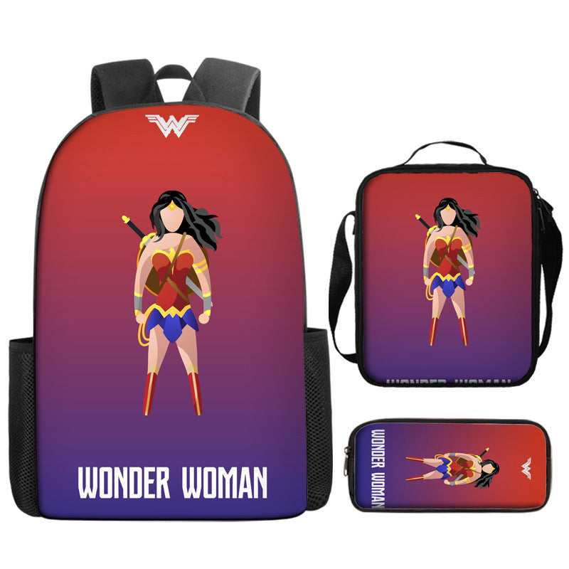 Wonder Woman Diana Prince Schoolbag Backpack Lunch Bag Pencil Case 3pcs Set Gift for Kids Students