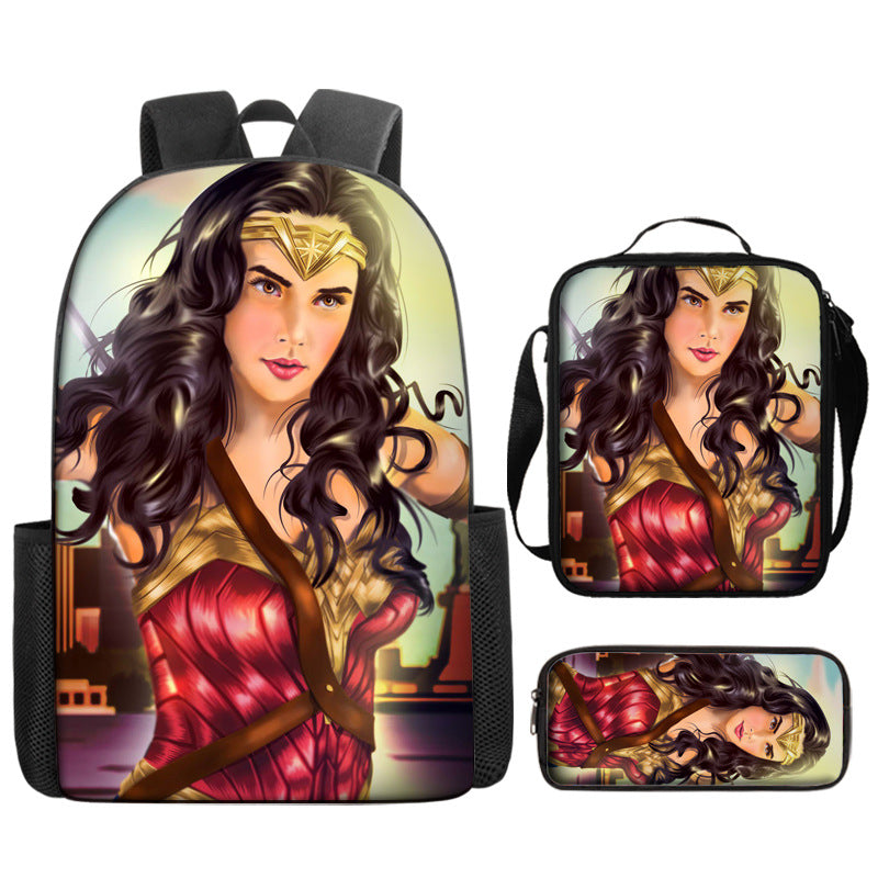 Wonder Woman Diana Prince Schoolbag Backpack Lunch Bag Pencil Case 3pcs Set Gift for Kids Students