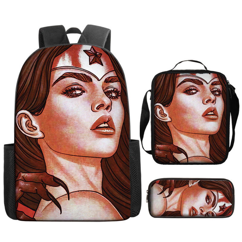 Wonder Woman Diana Prince Schoolbag Backpack Lunch Bag Pencil Case 3pcs Set Gift for Kids Students