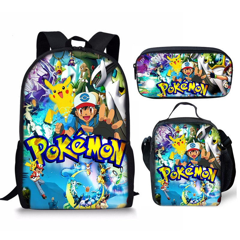 Pikachu Schoolbag Backpack Lunch Bag Pencil Case 3pcs Set Gift for Kids Students