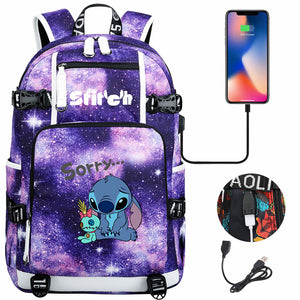 Lilo & Stitch Stitch Sorry #1 USB Charging Backpack School NoteBook Laptop Travel Bags