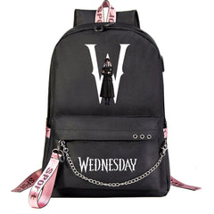 Wednesday Addams USB Charging Backpack Schoolbag Notebook Bag Gifts for Kids Students