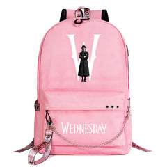 Wednesday Addams USB Charging Backpack Schoolbag Notebook Bag Gifts for Kids Students