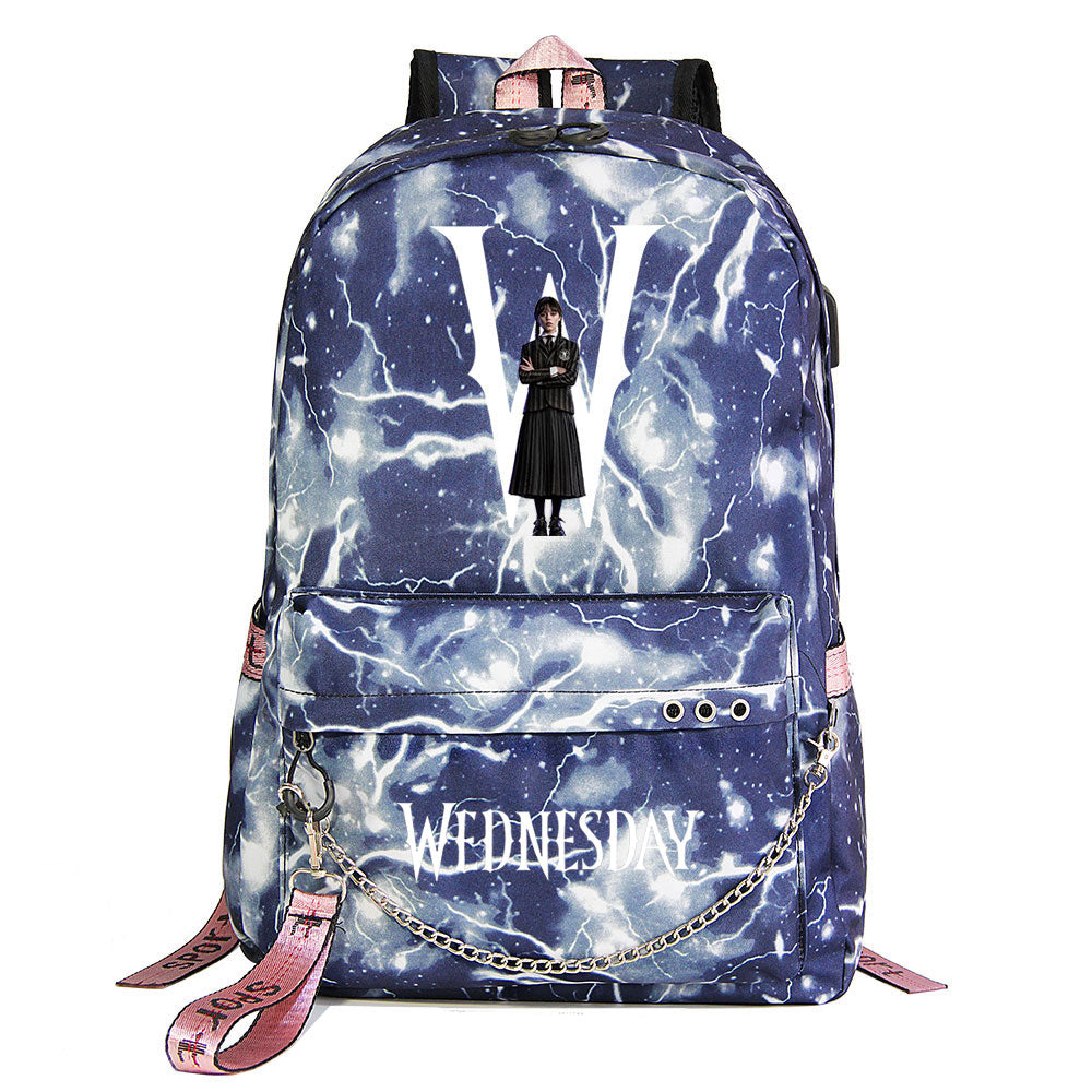 Wednesday Addams USB Charging Backpack Schoolbag Notebook Bag Gifts for Kids Students