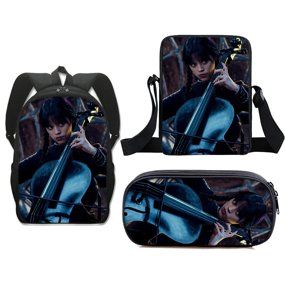 Wednesday Addams Schoolbag Backpack Lunch Bag Pencil Case 3pcs Set Gift for Kids Students