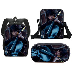 Wednesday Addams Schoolbag Backpack Lunch Bag Pencil Case 3pcs Set Gift for Kids Students