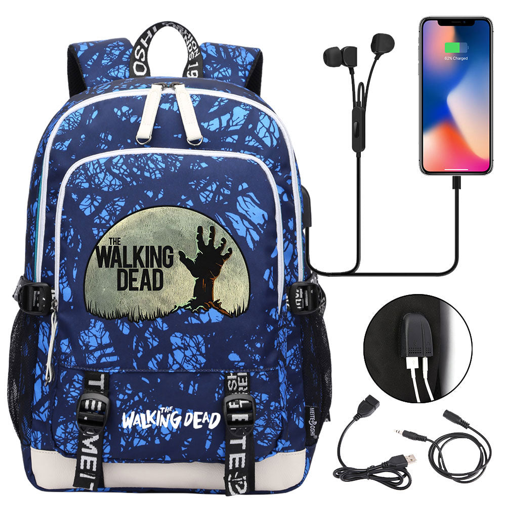 The Walking Dead USB Charging Backpack School Note Book Laptop Travel Bags