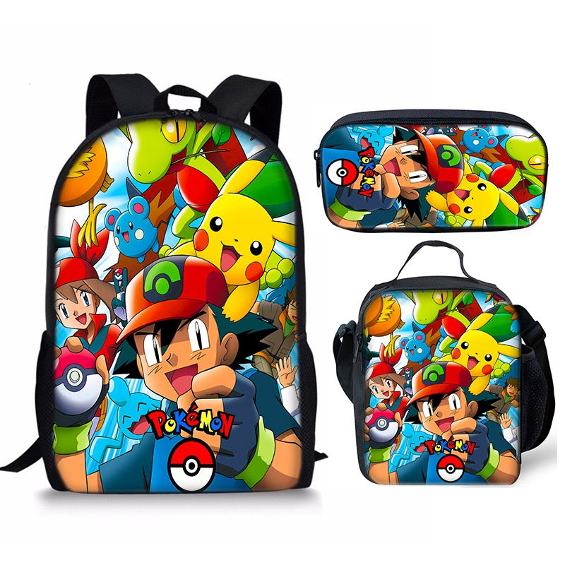 Pikachu Schoolbag Backpack Lunch Bag Pencil Case 3pcs Set Gift for Kids Students