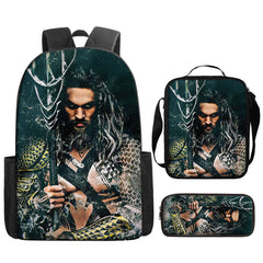 Aquaman Superheroes Schoolbag Backpack Lunch Bag Pencil Case 3pcs Set Gift for Kids Students