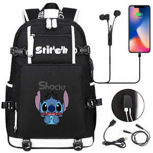 Lilo & Stitch Stitch Shock #2 USB Charging Backpack School NoteBook Laptop Travel Bags