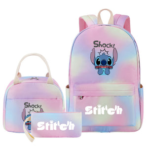 Stitch Pink Starry Sky SchoolBag Backpack Lunch Box Bag Book Pencil Bags  3pcs Set